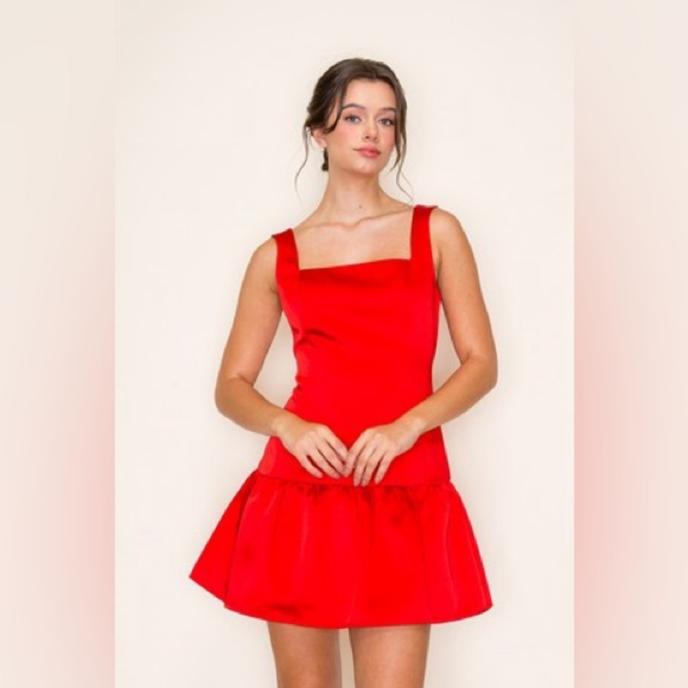 B.Right Satin Vibrant Red Sleeveless Mini Dress Fit and Flare NWT Medium‎